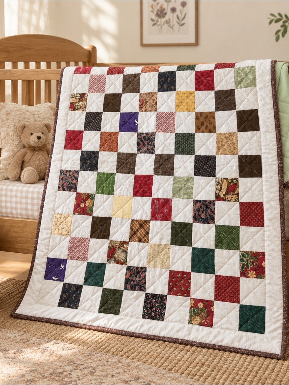 New Handmade Cotton Patchwork Baby Quilt 36x43 Multicolor Crib Throw
